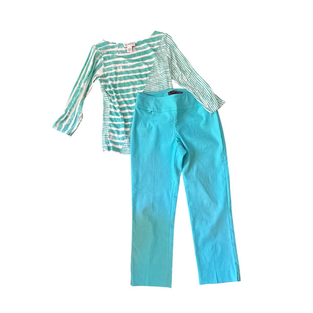 Peck & Peck Stretch Striped Top And Cropped Pants Outfit Size Small / 2